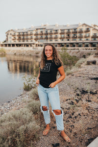 *SALE* Women's Square Logo tee in black with silver