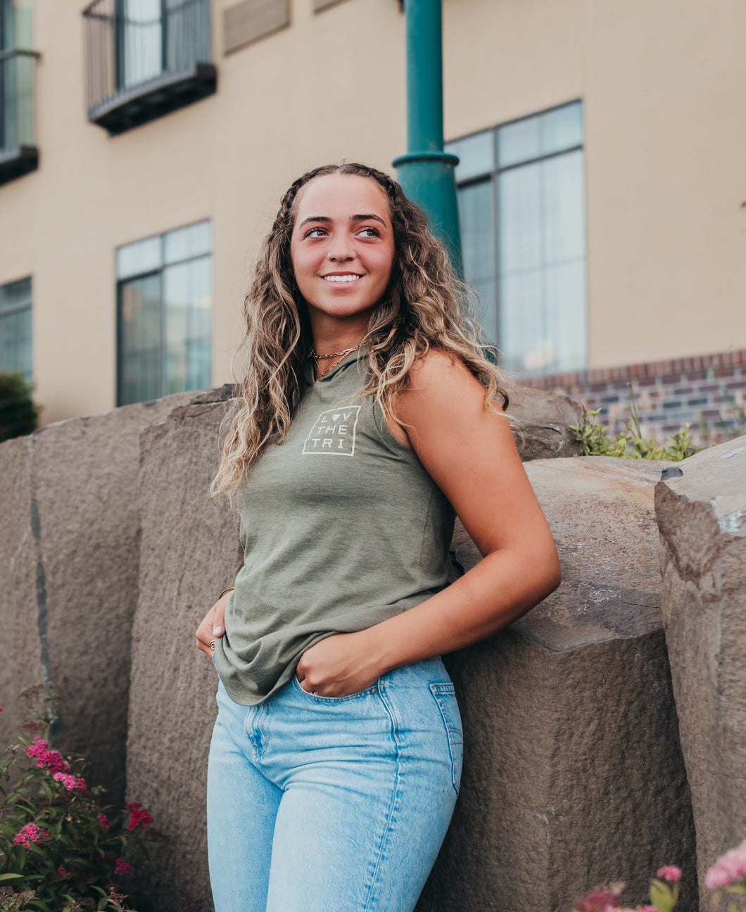 Women's Hooded Sleeveless tee in military green