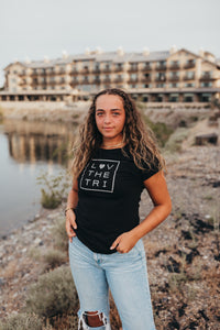 *SALE* Women's Square Logo tee in black with silver