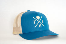 Load image into Gallery viewer, X Heart hat in ocean blue with cream(snapback)
